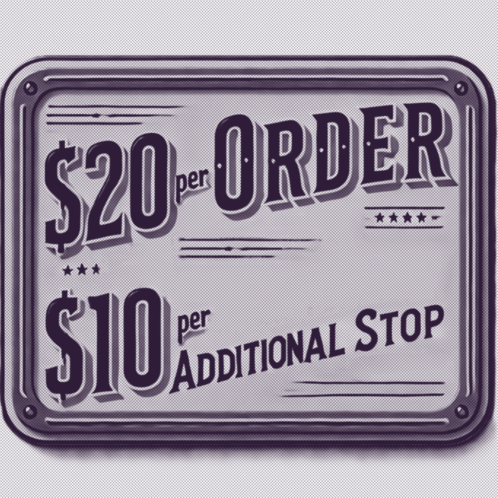 Gedditt pricing: $20 base fee plus $10 per extra stop